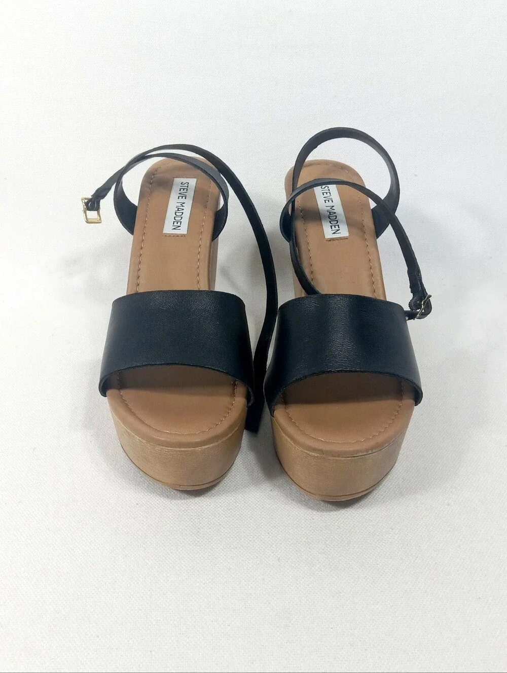 STEVE MADDEN Black Wedge Platform Sandals with Ankle Strap Women's Size 8.5
